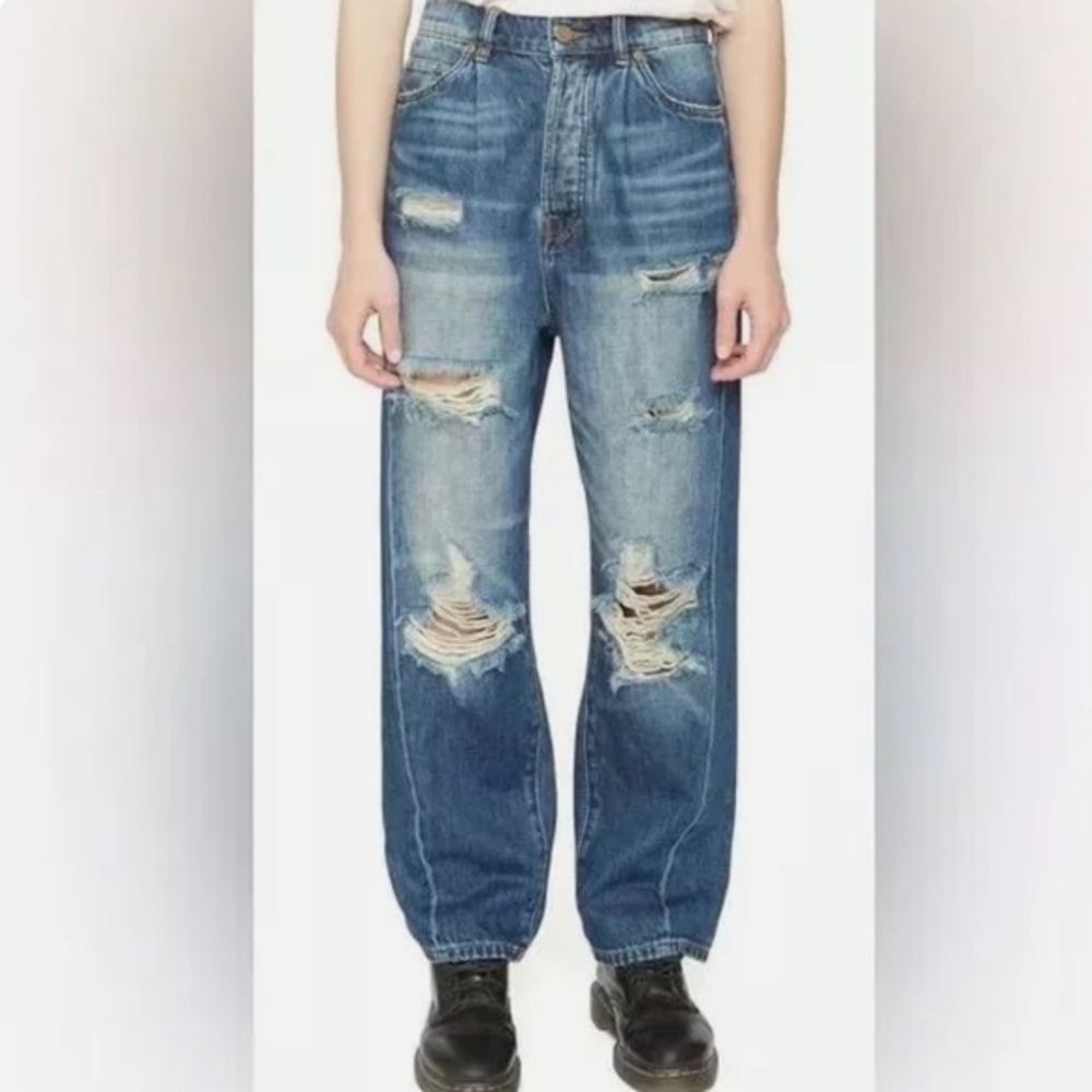 SANDRINE ROSE X FREE PEOPLE THE FRED WIDE LEG DISTRESSED PAPER JEAN SZ 29